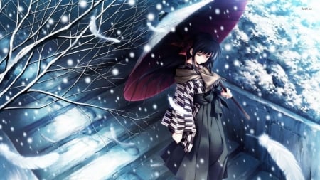 #Nothing - beatiful, dark, winter, long hair, sad anime girl