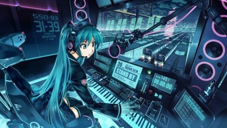 #Nothing - hatsune, dj anime girl, cool, blue, long hair, trains