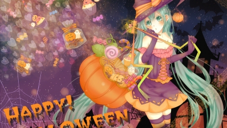 #Nothing - long hair, witches, anime girl, hallowen