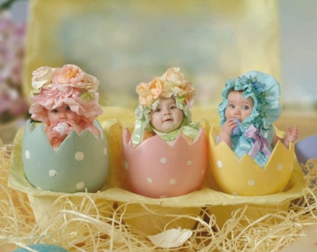 Easter surprises - copil, funny, yellow, baby, children, pink, blue, egg, cute