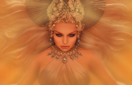 Goddess - beauty, rendering, luminos, jewel, orange, fantasy, goddess