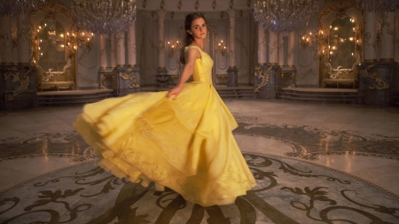 Beauty and the Beast 2017 - woman, beauty and the beast, actress, movie, girl, emma watson, fantasy, yellow, disney, dress