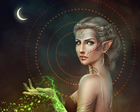 Moon Maiden - moon, missqualle, maiden, girl, magical, my lavellan, elf, fantasy, luminos