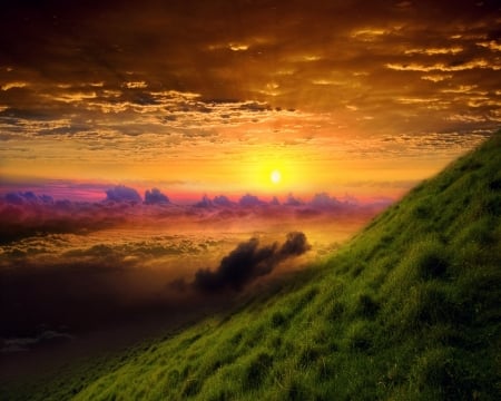 Sunrise - hill, sunrise, aky, nature