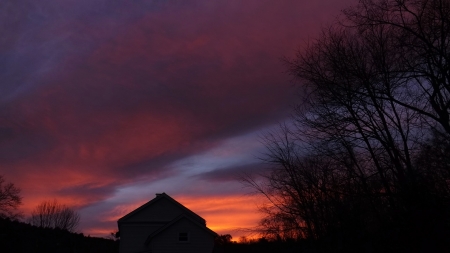 Brilliant colors - colorful, evening sky, purples and reds, sunset