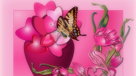 FLOWERS AND BUTTERFLY - flowers, wings, vase, colors