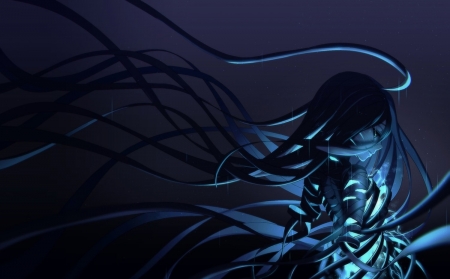 Lightning Girl - pretty, anime, anime girl, blue, beautiful, girl, beauty, lovely, long hair, sweet, dark, black, lightnings, blue hair