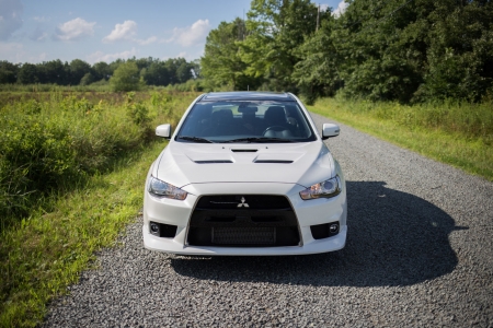 Mitsubishi Lancer Evo X - street, trees, car, tuner, road, Mitsubishi, Evo X, Lancer