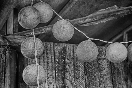 Black and white  Ball Lights - black and white, strreet scene, lights, thailand