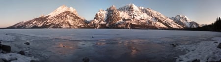 Snowy Mountain - ice, sky, ocean, mountain, water, clouds, panoramic, snow, snowy