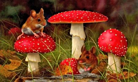 Little Mice - art, mouse, pretty, toadstool