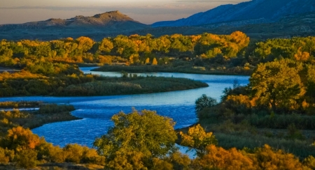 Fall Color Drive Along The River - fall, river, trees, nature, autumn, mountains