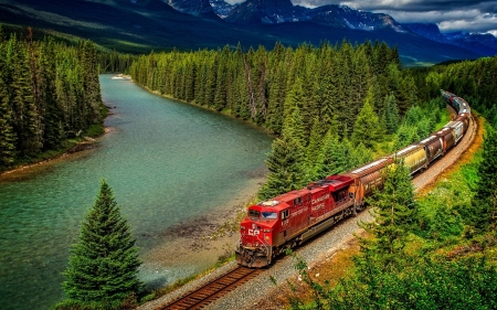 train ride - train, fun, nature, cool, forest, river