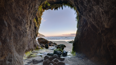 looking from a cave - cool, fun, beach, ocean, nature