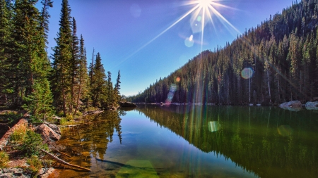 noon sun - nature, fun, lake, cool, mountain, forest