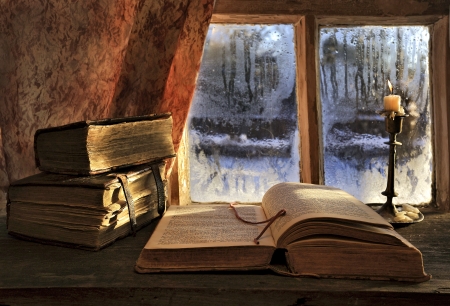 Window View - candle, window, book, pretty