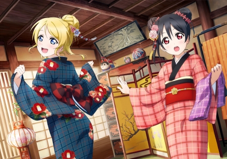 Eli and Nico - Cute, Female, Kimono, Anime girls, Love live, Pretty, Kawaii, Love live school idol project, Anime, Nico Yazawa, Eli Ayase