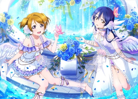 Hanayo and Umi - love live school idol project, female, love live, hanayo koizumi, beautiful girls, beautiful anime girls, umi sonoda, pretty, anime, angels, flowers, cute