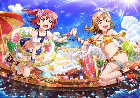 Ruby and Hanamaru - Cute, Bikini, Female, Anime girls, Love live, Hanamaru Kunikida, Kawaii, Love Live Sunshine, Anime, Ruby Kurosawa, Cute anime girls