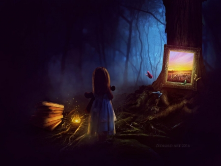 The Magical Frame - abstract, girl, frame, dark