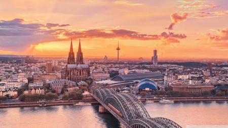 Hohenzollern Bridge - ocean, german, water, sunset, buildings, cologne, hohenzollern bridge, city, architecture, bridge, germany