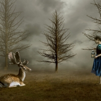 Little girl and deer