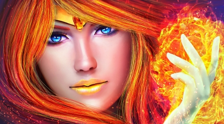 Sailor Phoenix - face, yellow, sailor phoenix, art, fantasy, magicnaanavi, orange, blue eyes, luminos