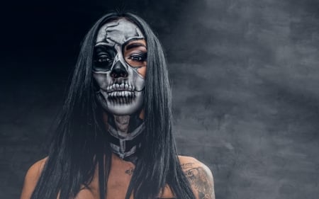 Day of the Dead make-up - girl, skull, day of dead, black, make-up, womna, model, halloween, face