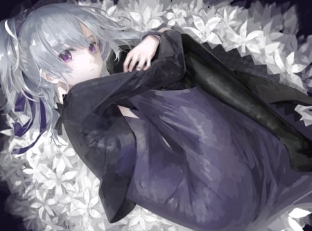 I'm alone - white, purple, girl, tagme, anime, flower, manga