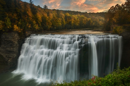 Waterfall - sky, forest, waterfall, tree, nature