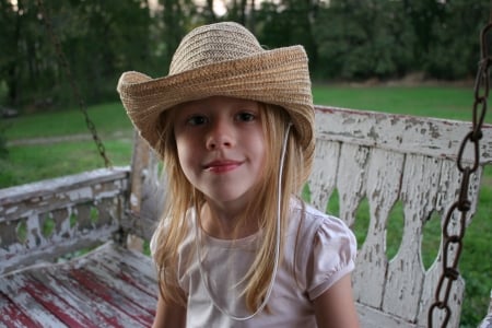 Sweet Tooth.. - style, girls, western, hats, ranch, outdoors, cowgirl, children, fun, female, swing, kids, blondes