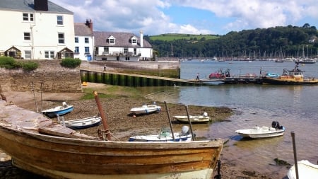 View up the river - scenic, water, boats, river