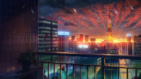 Tokyo Scenery - japan, anime, sunset, scenery, tokyo, orginal, art, japanese