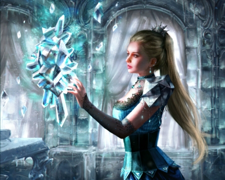 Laylanne - girl, magical, laylanne, fantasy, art, hand, luminos, blue, legend of the cryptids, anotherwanderer, blonde