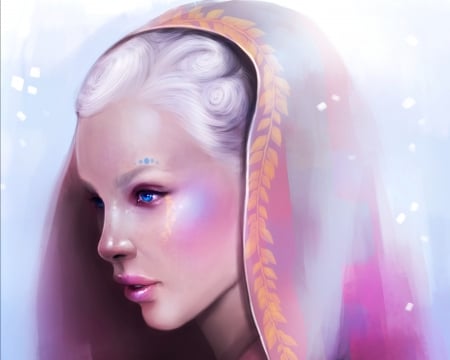 Asheraa - face, pink, girl, blue, art, fantasy, sandramalie, asheraa, luminos