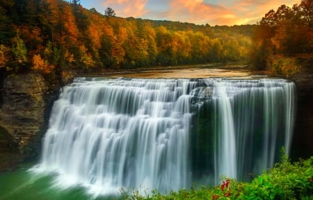 Autumn waterfall - fall, river, trees, waterfall, beautiful, autumn, colors, forest