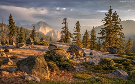 Mountains - clouds, trees, mountains, rocks