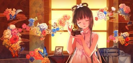 Luo Tianyi - luo tianyi, girl, song, vocaloid china, feng you, butterfly, box, anime, flower, manga