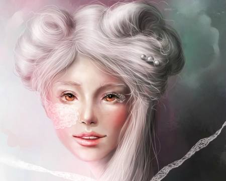 That girl - face, white, fantasy, pink, sandramalie, luminos, girl, art