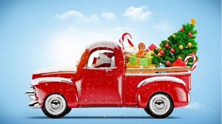 Santa's Pick Up Truck - winter, Santa Claus, toys, happy, Feliz Navidad, truck, cute, Saint Nick, childlren, Christmas, Saint Nicholas