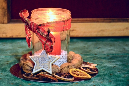 Advent Decoration - nuts, still, candle, star, advent, light, still life, decoration