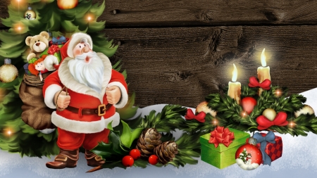 Singing Santa - Christmas tree, gifts, holiday, Santa Claus, candles, decorations, Christmas, Feliz Navidad