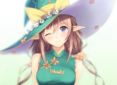 Anime - hat, girl, wink, Anime