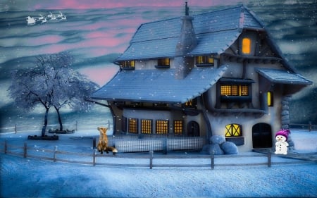 Santa's House - santa, winter, abstract, fantasy