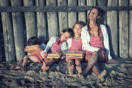 The sound of holidays - summer, beach, girl, john wilhelm, children, pink, sand, white, the sound of holidays, sister, woman, mother