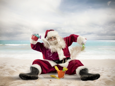 Santa Claus on the beach - christmas, santa, craciun, summer, beach, funny, man, sand