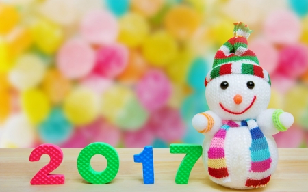 Happy New Year! - colorful, bokeh, snowman, new year, 2017