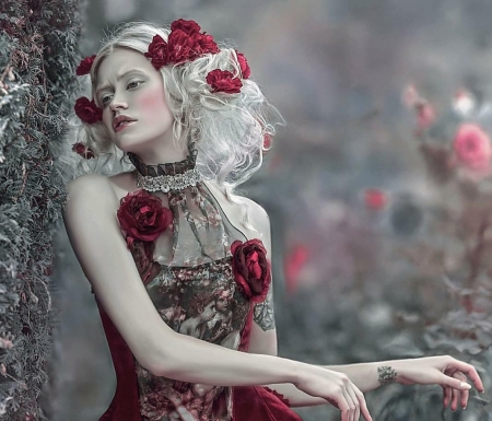 Beauty - white, agnieszka lorek, woman, girl, red, model, flower