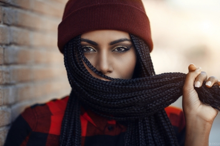 Beauty - woman, alessandro di cicco, girl, hat, red, eye, model