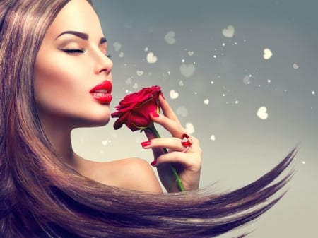 Beautiful woman with Rose - Rose, Face, Fashion, Model